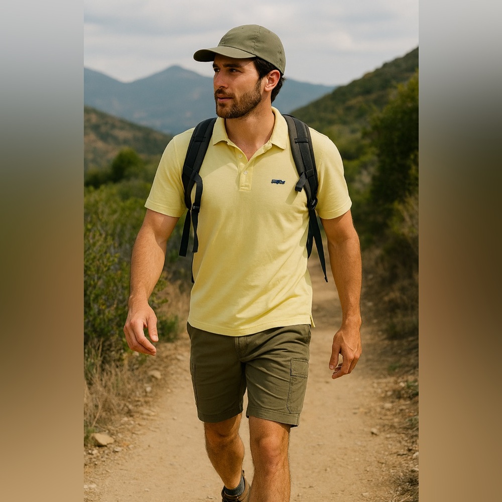 Patagonia Trout Fitz Roy Cotton Polo Shirt‎ Short Sleeve. Men's Medium. Yellow.